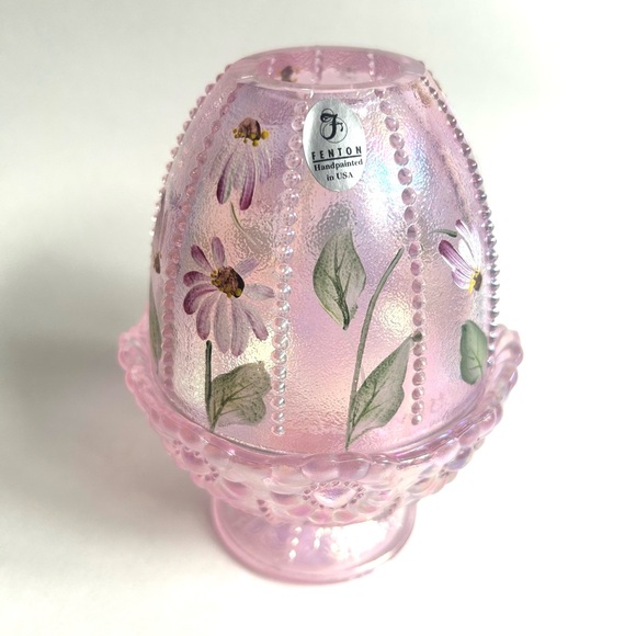 Fenton Other - Vintage Fenton Fairy Lamp Empress Rose Pink Iridized Painted Signature Edition